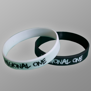 Black and White wristbands branded with Regional One logo.